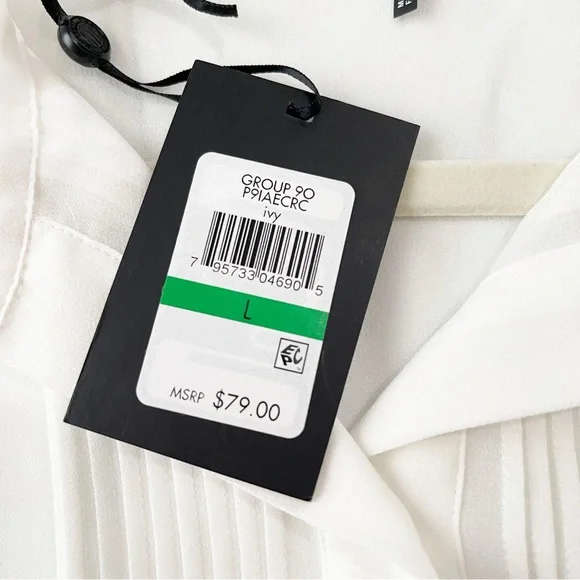 NWT DKNY Semi-Sheer Pleated Ruffle Hem Button Down Blouse Shirt L - Picture 7 of 8